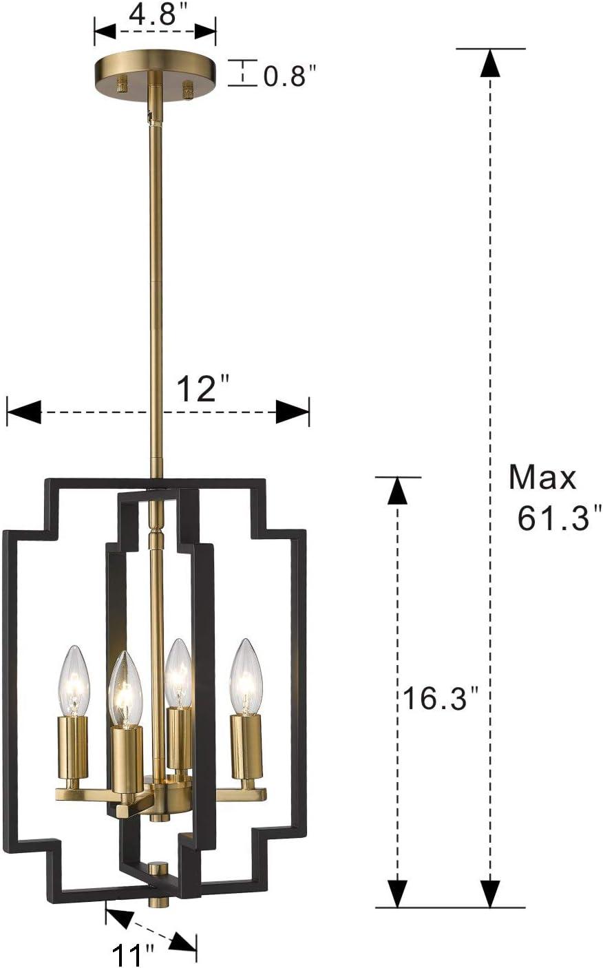 Black and Gold Modern Metal 4-Light Pendant Chandelier