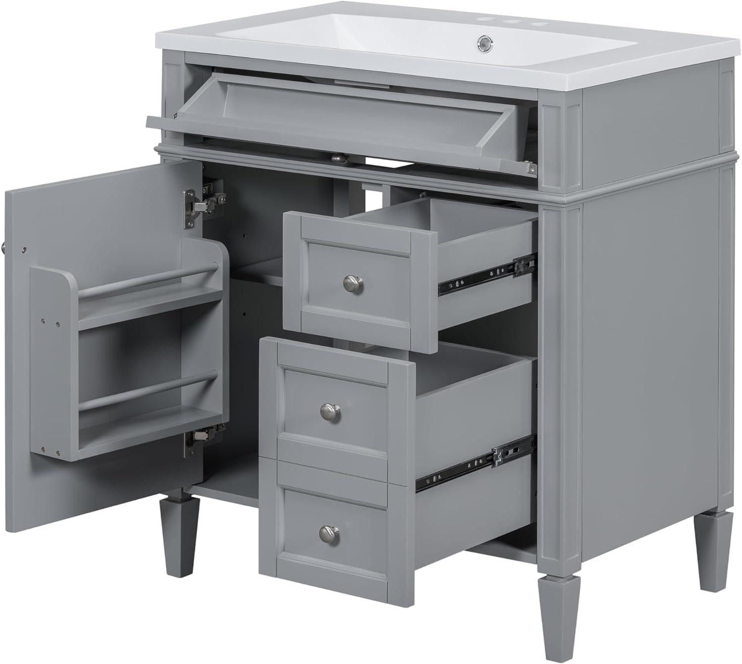 Gray 30'' Solid Wood and MDF Bathroom Vanity with Sink