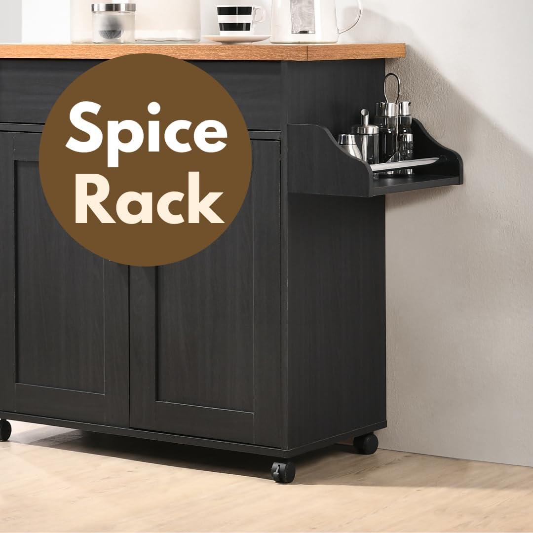 Hokku Designs Kitchen Island With Spice Rack, Towel Rack & Drawer, Black