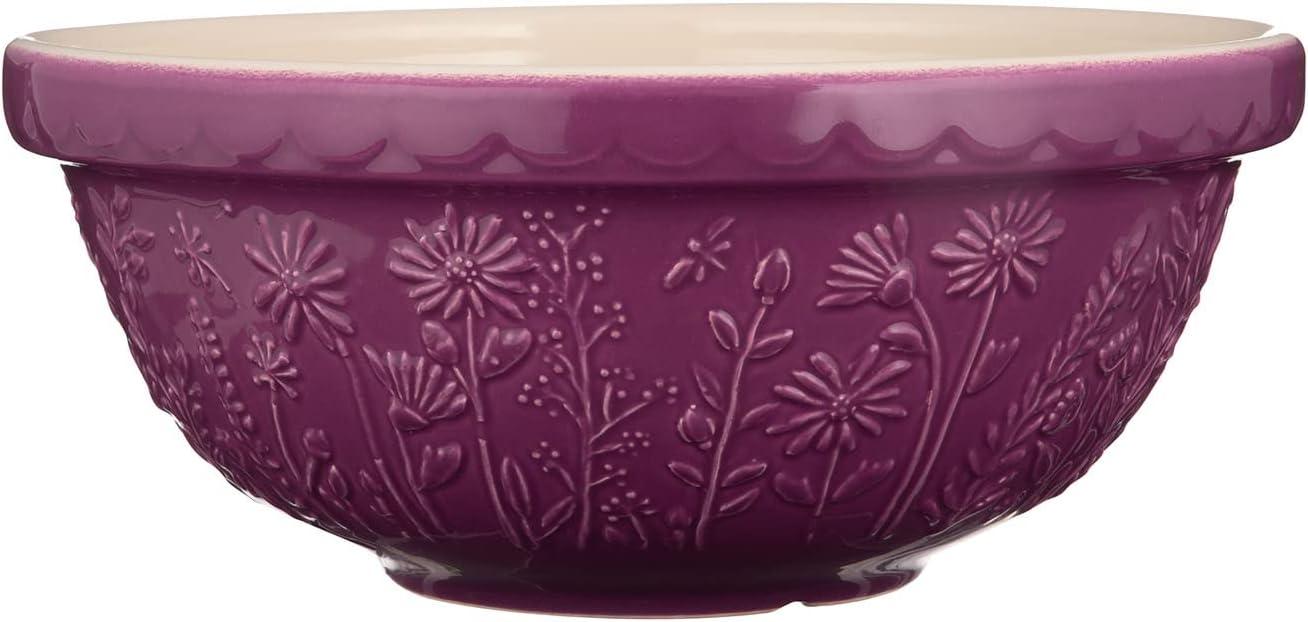 Purple Embossed Floral Ceramic Mixing Bowl