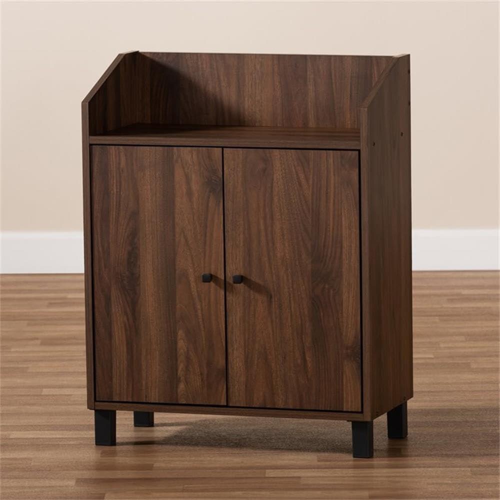 Baxton Studio Rossin Walnut Finished 2 Door Wood Entryway Shoe Storage Cabinet with Open Shelf Brown: Freestanding Organizer, Holds 8 Pairs