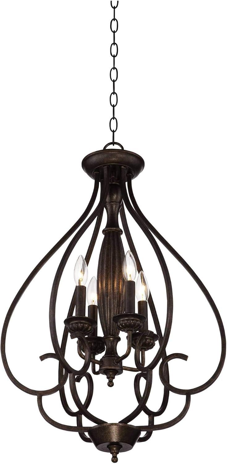 Franklin Iron Works Dunnell Bronze Foyer Pendant Chandelier 18 3/4" Wide Modern Open Scroll 4-Light Fixture for Dining Room Kitchen Island Bedroom