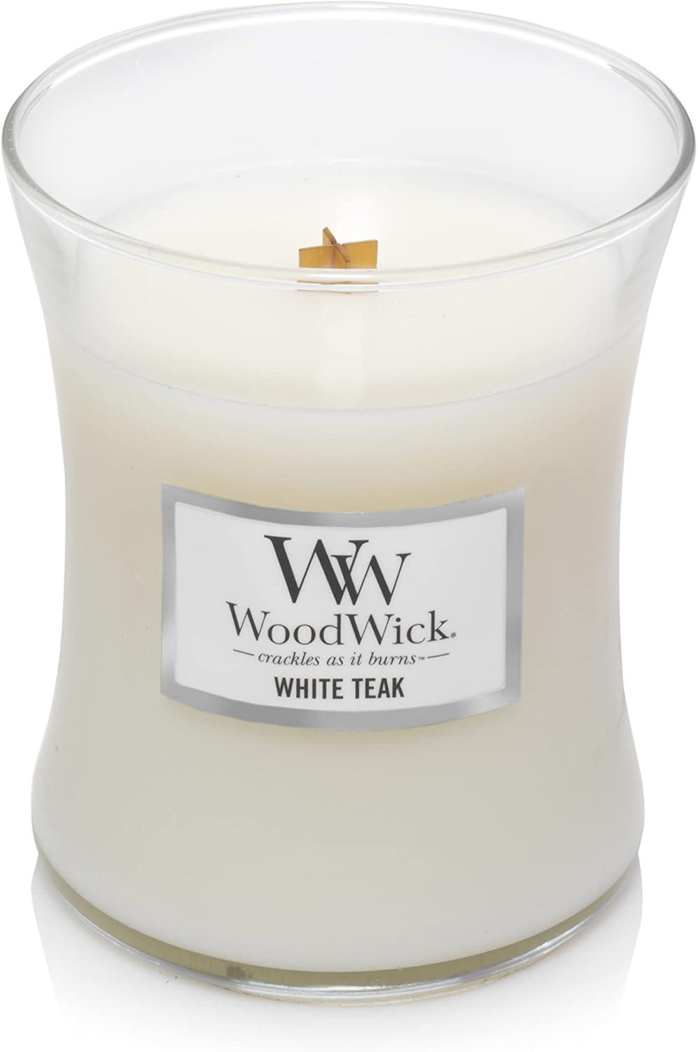 WoodWick Medium Hourglass Scented Candle, White Teak, 9.7 oz