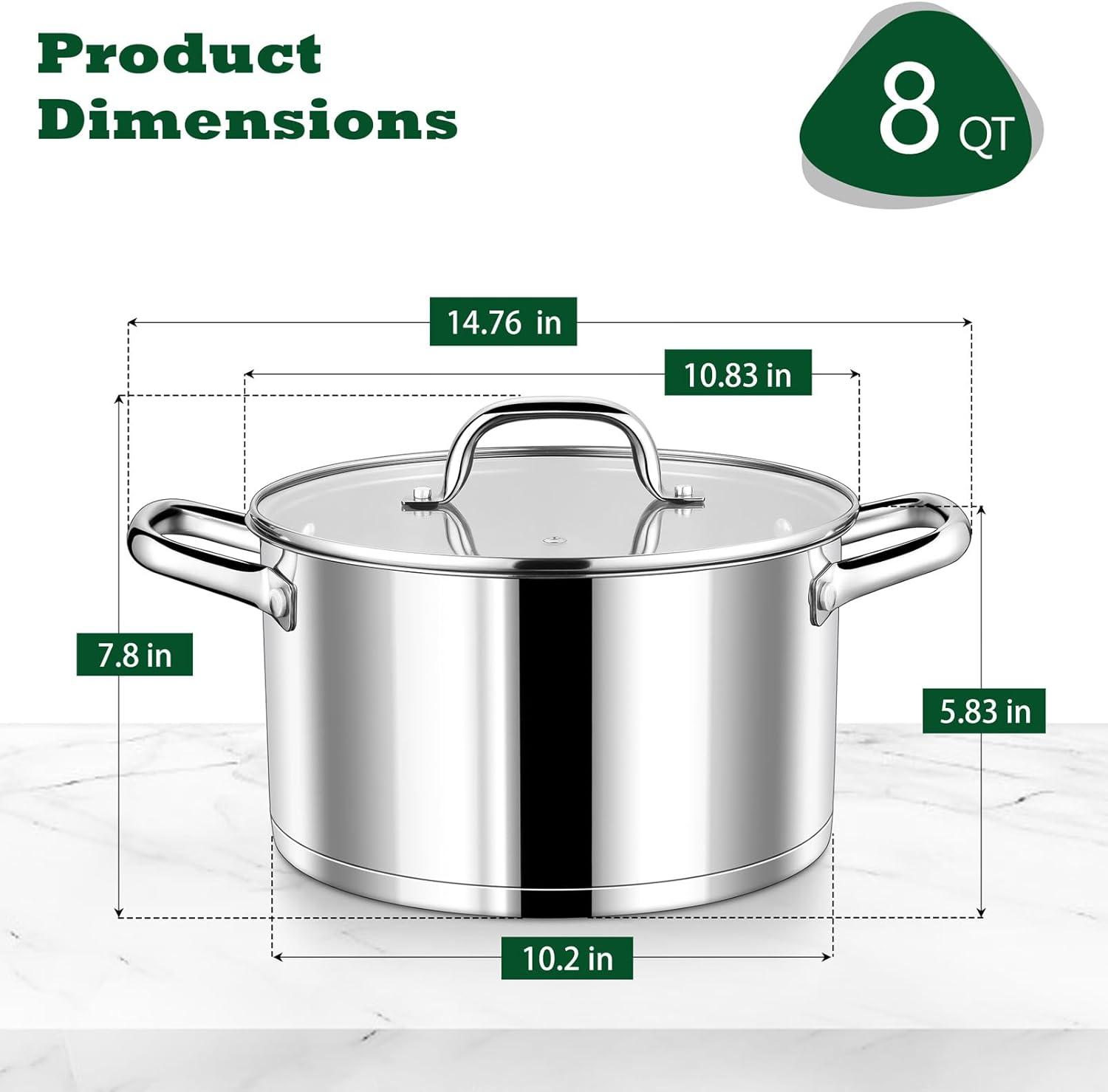 8-Quart Stainless Steel Tri-Ply Stockpot with Glass Lid