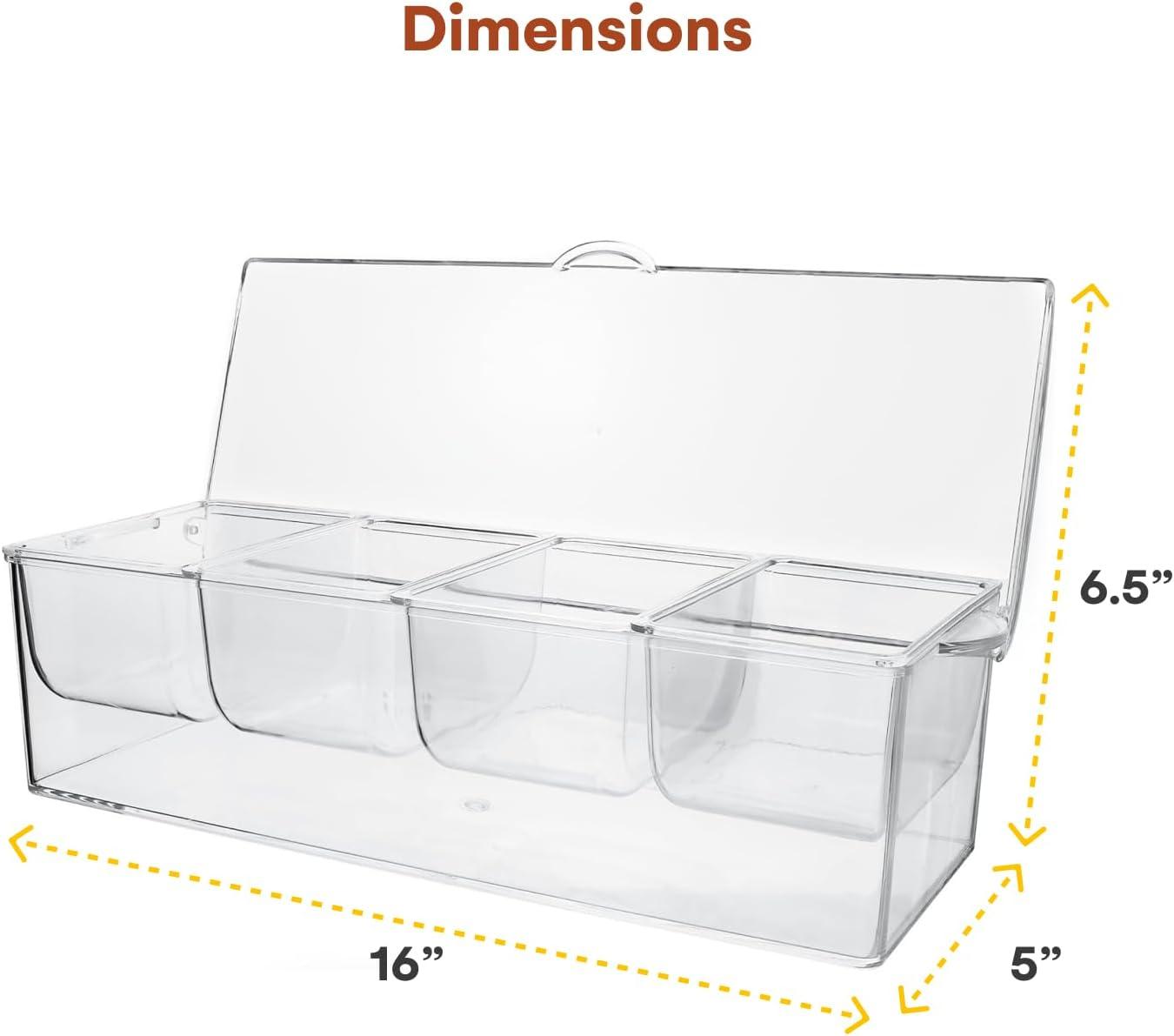 Clear 16 oz Rectangular Acrylic 4-Section Condiment Tray