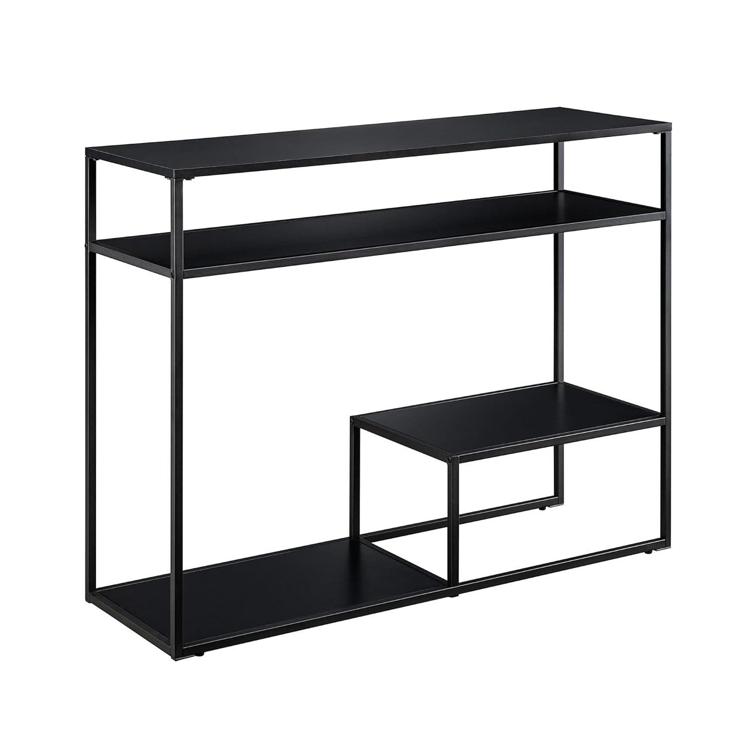 42" Metal and Wood Console Table with Tiered Shelves - Black