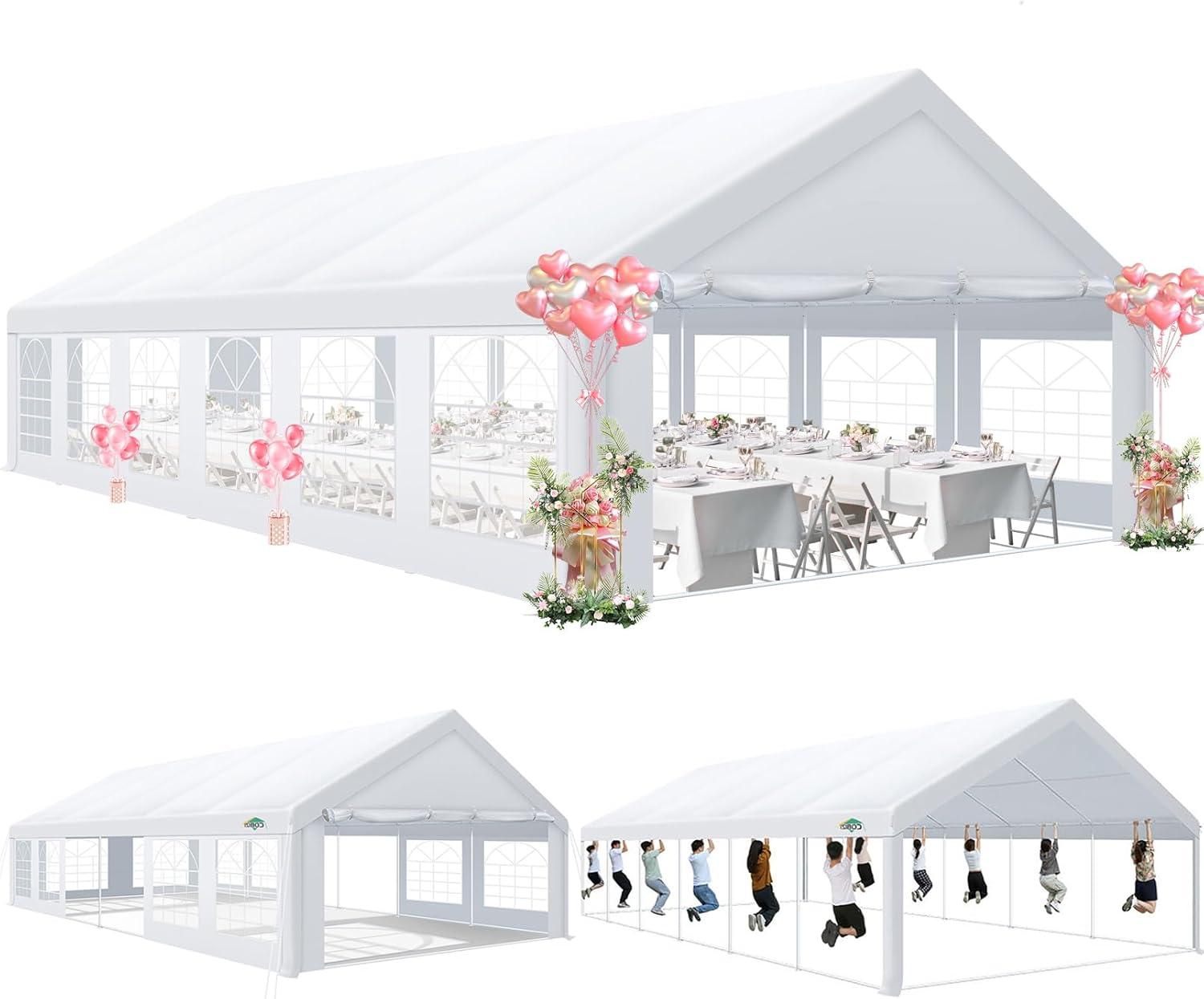 HOTEEL 20x40 Party Tent Heavy Duty with 8 Removable Sidewalls & 4 Built-in Sandbags, Commercial Wedding Large Tent, UV 50+, Waterproof, White