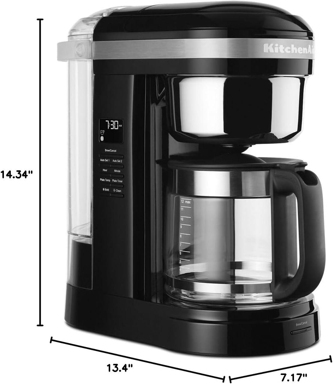 KitchenAid 12 Cup Drip Coffee Maker with Spiral Showerhead and Programmable Warming Plate, Onyx Black, KCM1209