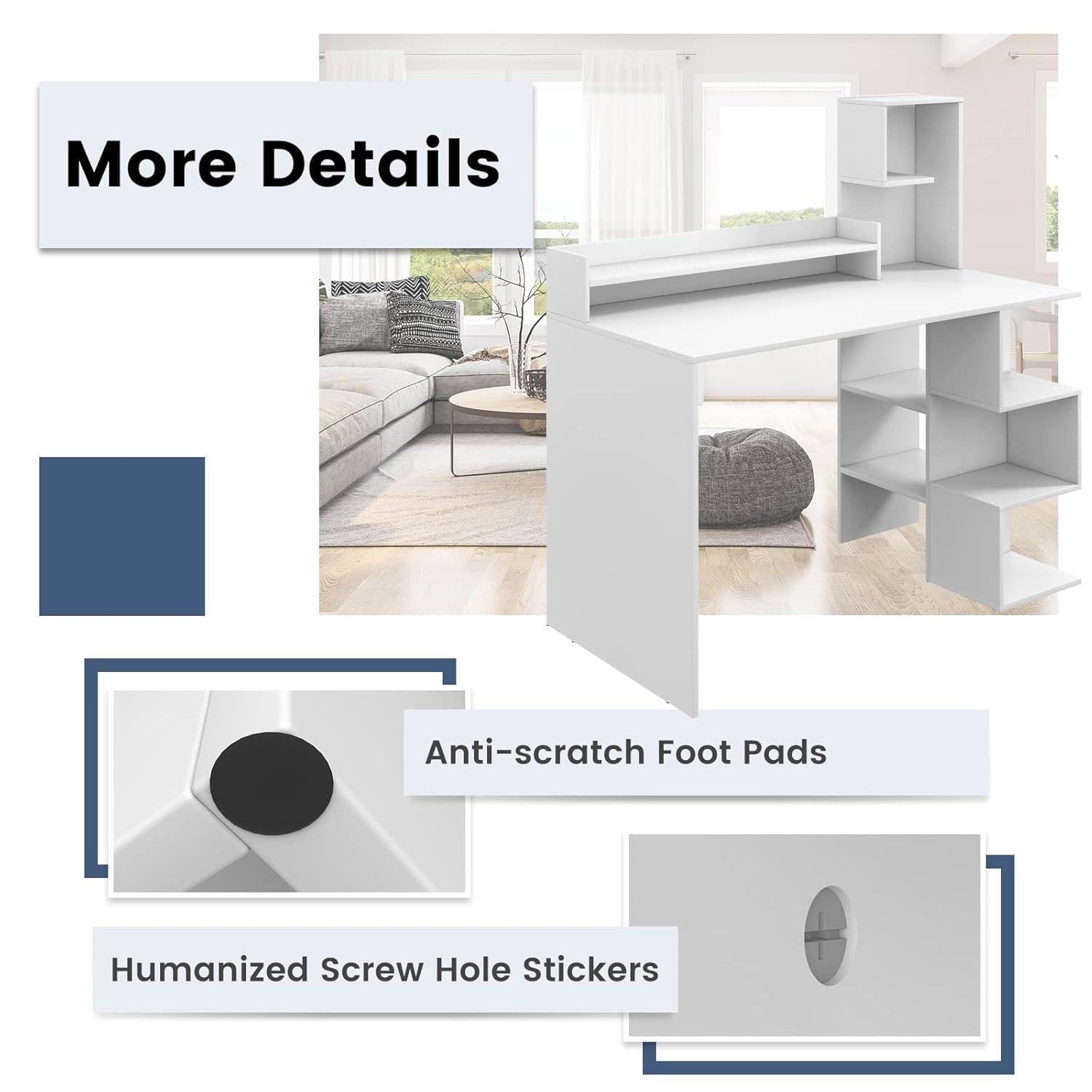 Gymax 48'' Modern Computer Desk Home Office Workstation w/ Hutch & Storage Shelves White
