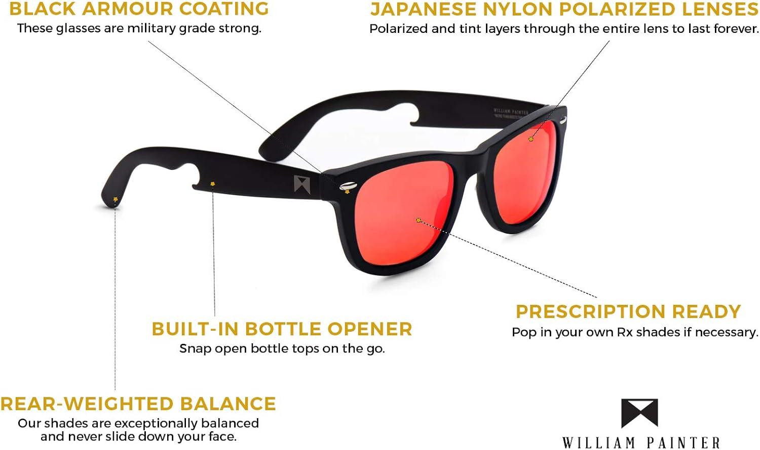 Red Polarized Mirrored Titanium Sunglasses with Bottle Opener