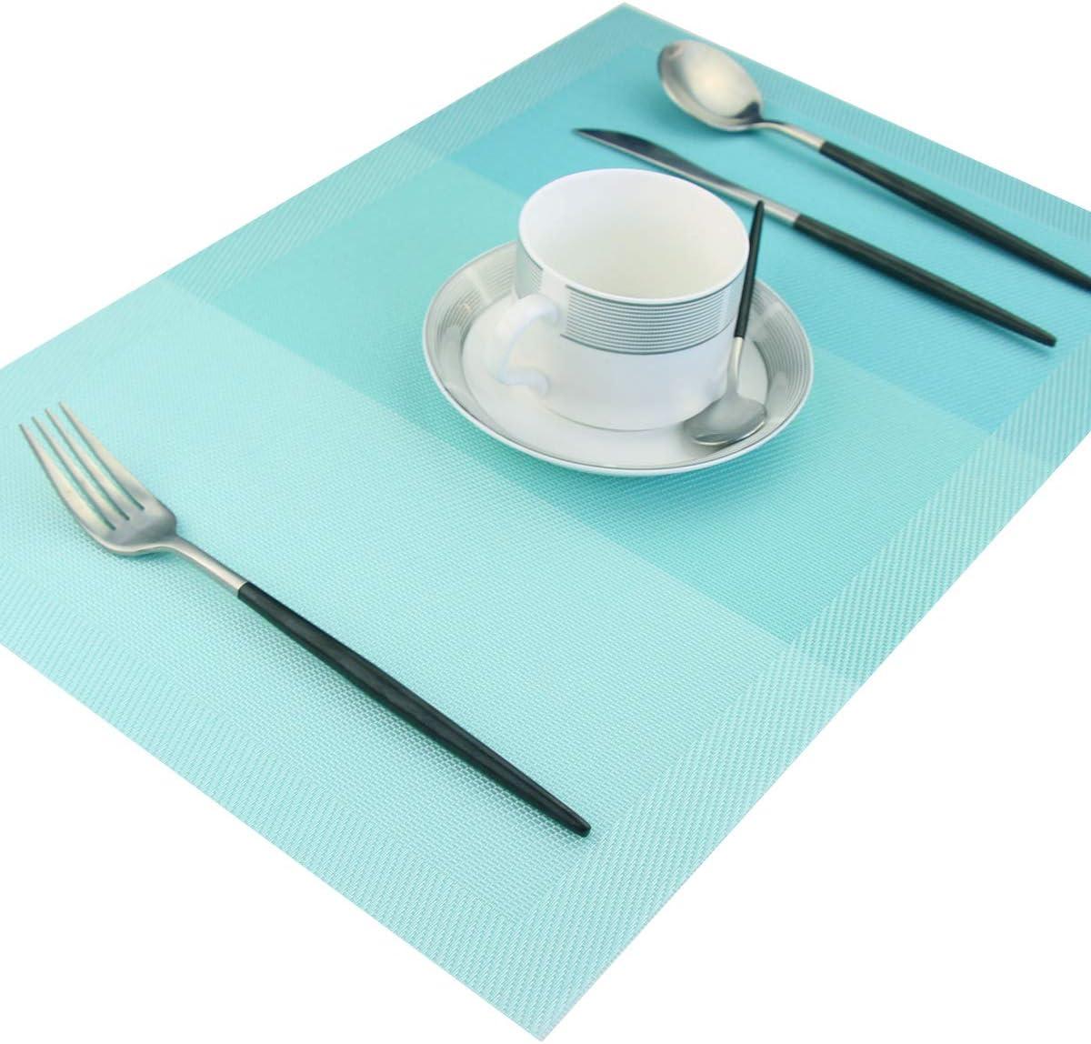 pigchcy Placemats, Heat Insulation Non Slip Plastic Placemats, Washable Easy to Clean Woven Vinyl Kitchen Stain Resistant Placemats for Dining Table Set of 6 (Sky Blue)
