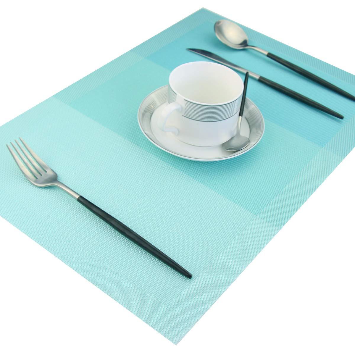pigchcy Placemats, Heat Insulation Non Slip Plastic Placemats, Washable Easy to Clean Woven Vinyl Kitchen Stain Resistant Placemats for Dining Table Set of 6 (Sky Blue)