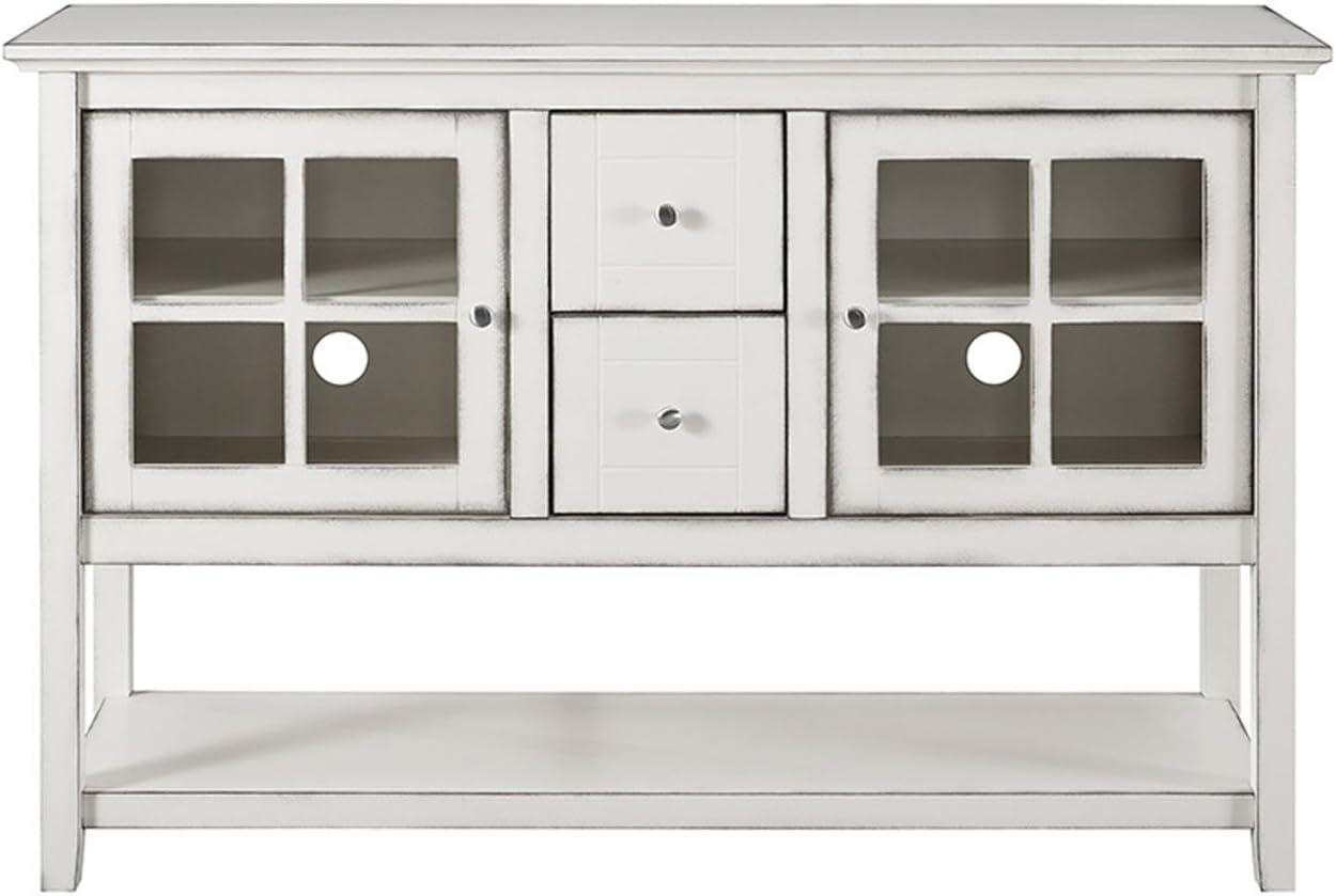 Walker Edison Modern 52" Glass Door Dining Buffet Table, Antique White