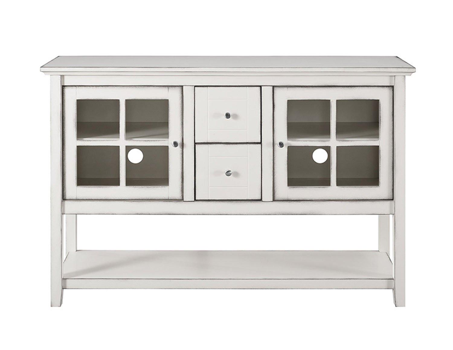 Walker Edison Modern 52" Glass Door Dining Buffet Table, Antique White