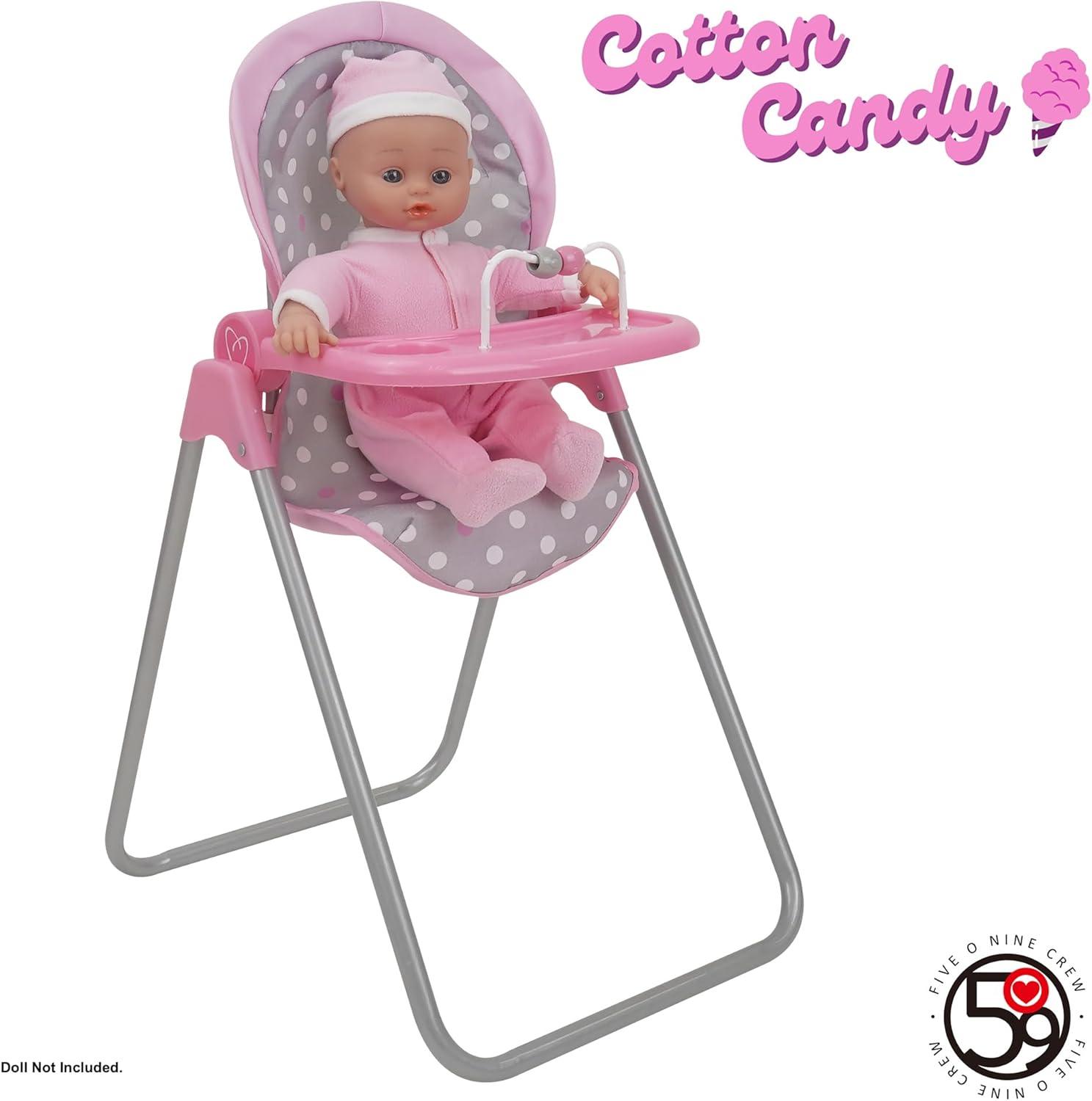 Cotton Candy Pink Foodie Doll Highchair in Grey Polka Dots Fits Dolls Up to 21"
