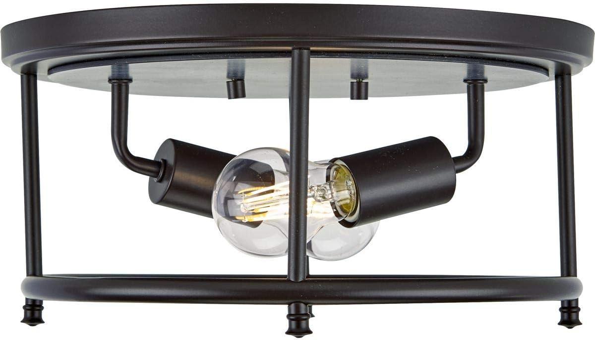 Progress Lighting Durrell 2-Light Flush Mount, Matte Black, Open-Cage, Steel