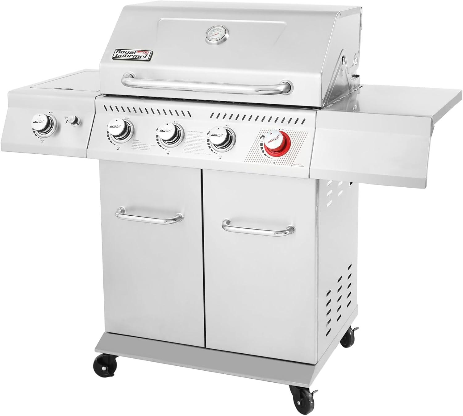 Stainless Steel 4-Burner Propane Gas Grill with Side Burner