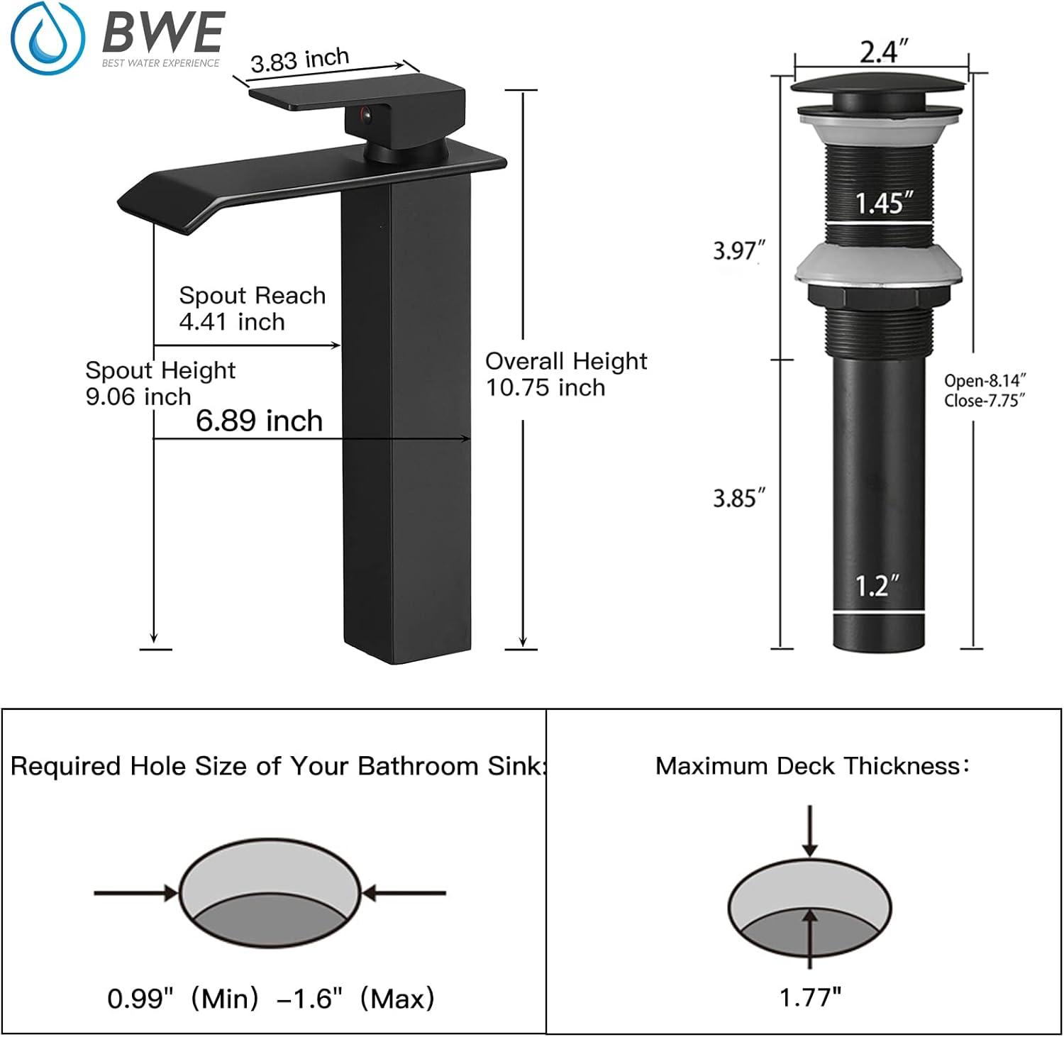 Matte Black Modern Waterfall Vessel Sink Faucet