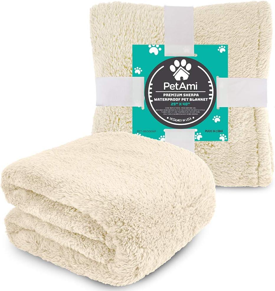 PetAmi Fluffy Waterproof Dog Blanket For Pet Cat Puppy, Soft Faux Shearling Throw Couch Cover, Plush Washable Reversible