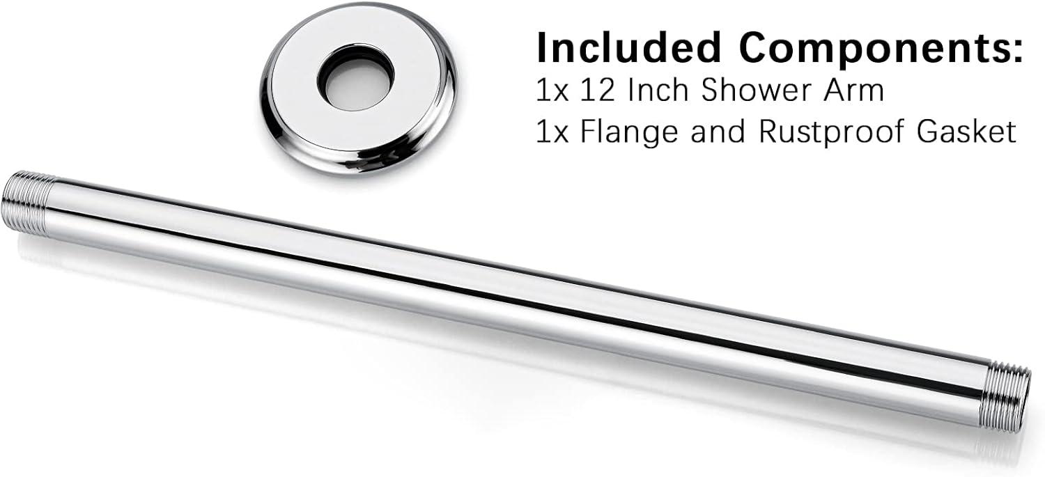 12-Inch Polished Chrome Ceiling Mounted Shower Arm and Flange