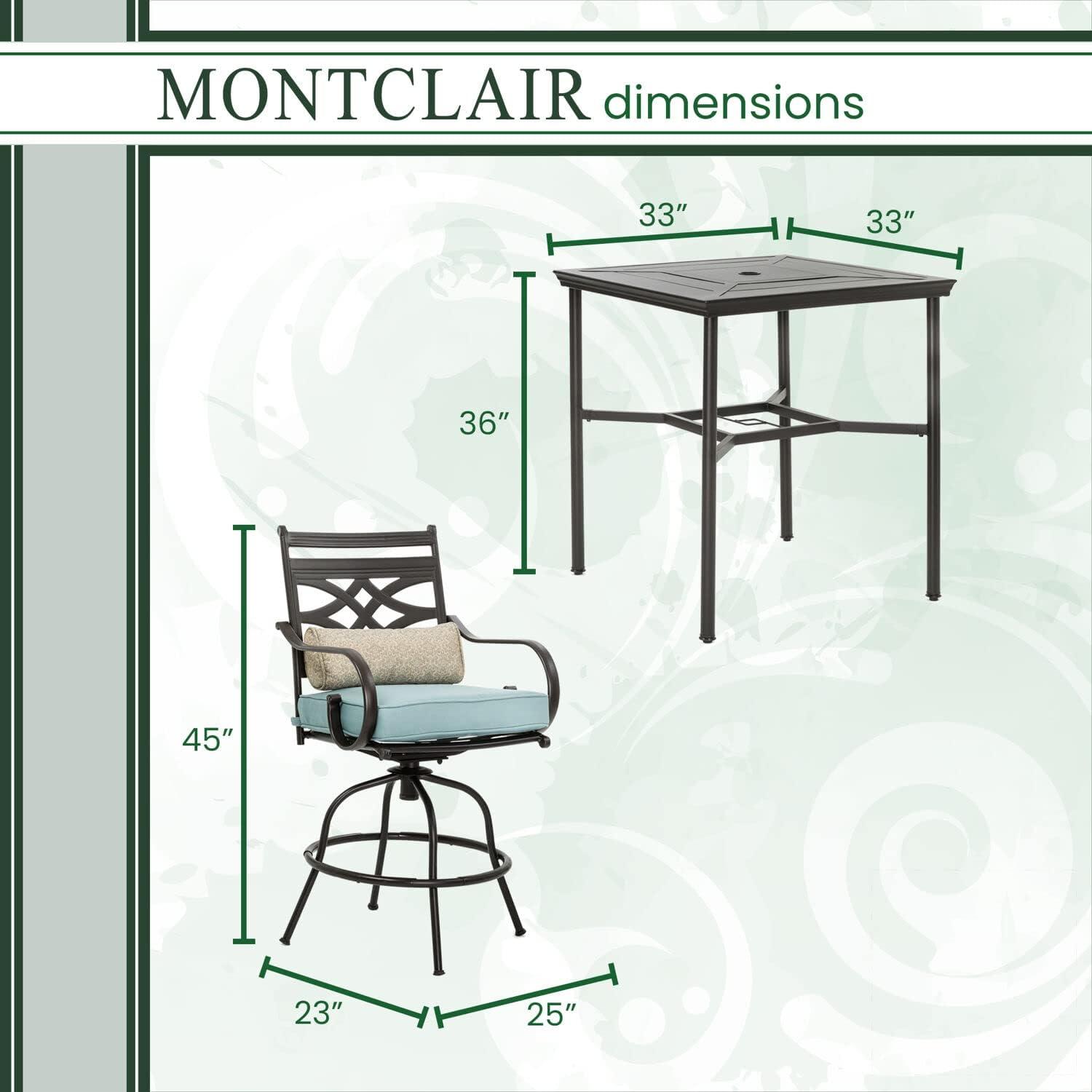 Hanover Montclair 7-Piece Steel Dining Set with 6 Swivel Rockers and Dining Table, Seats 6