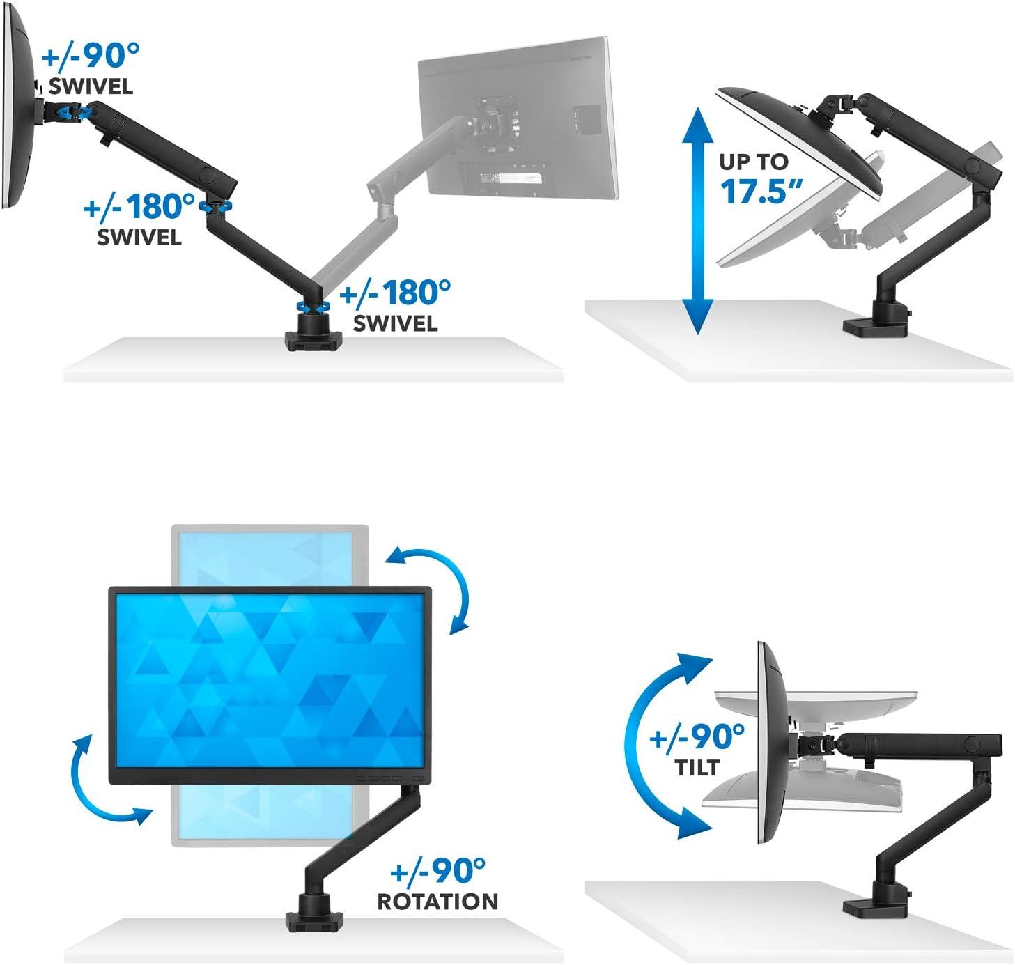 Mount-It! Articulating Single Monitor Arm Mount | Monitor Desk Stand | Mechanical Spring Arm | Fits 24 - 32 in. Screens | C-Clamp and Grommet Bases