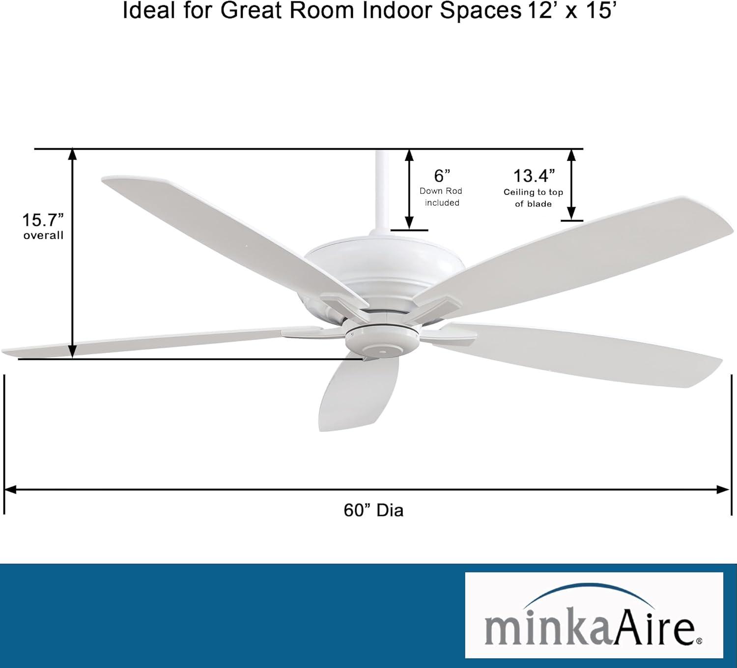 60" Minka Aire Modern Large Indoor Ceiling Fan with Remote Control White for Living Room Kitchen Bedroom Family Dining Home Office