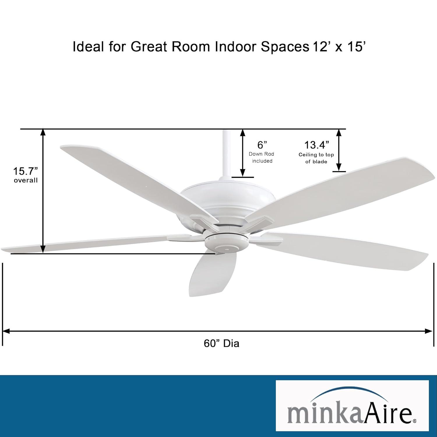60" Minka Aire Modern Large Indoor Ceiling Fan with Remote Control White for Living Room Kitchen Bedroom Family Dining Home Office