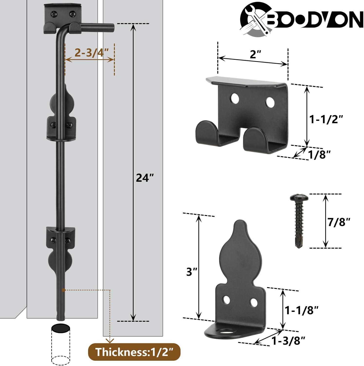 24 Inch Cane Bolt Gate Drop Rod Heavy Duty Gate Hardware, Gate Ground Latch for Wooden Fences, Metal Gates Doors Stopper for Gate Ground, Wrought Iron Gate Latches, Black Finish(2 Pack)