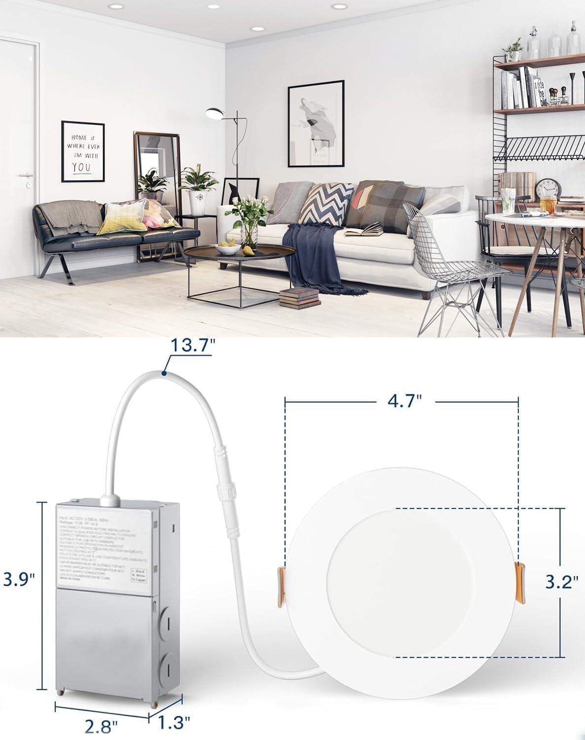 24 Pack 4 Inch 5CCT LED Recessed Lighting, CRI 90, 9W Ultra-Thin Downlight, Dimmable, ETL Listed