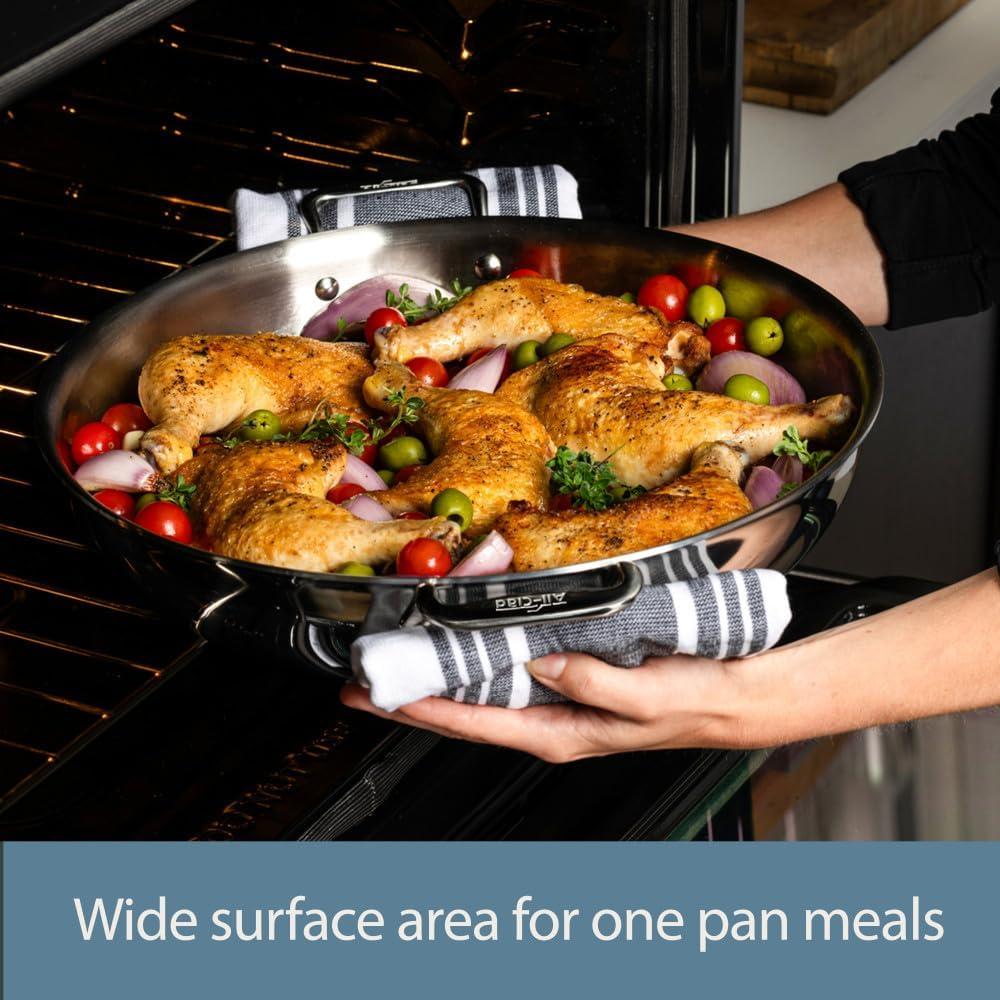 Large Stainless Steel Frying Pan with Lid, 7 Quart