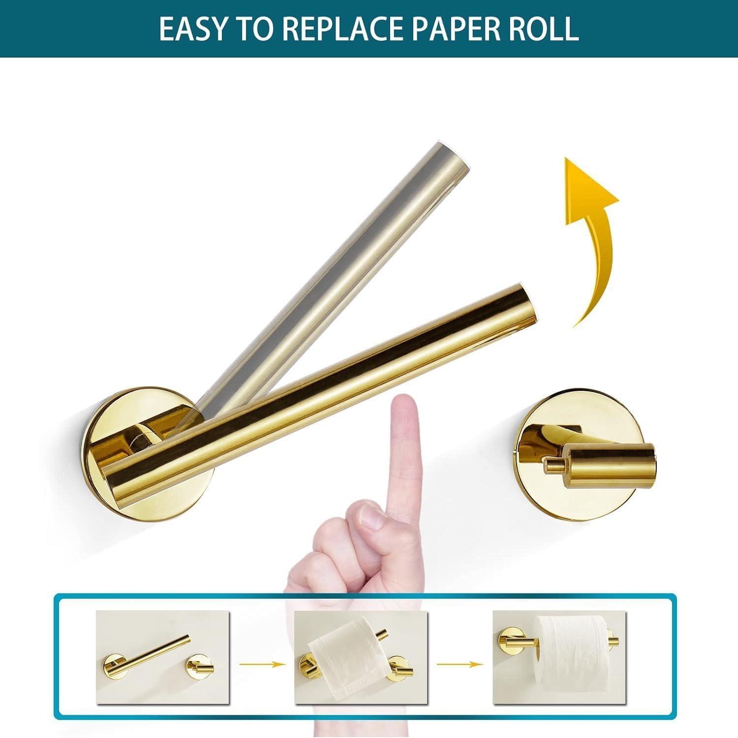 Fixsen Gold Toilet Paper Holder Bathroom Double Post Pivoting Tissue Roll Holder Stainless Steel and Zinc Alloy Wall Mount Detachable (Gold, 1)