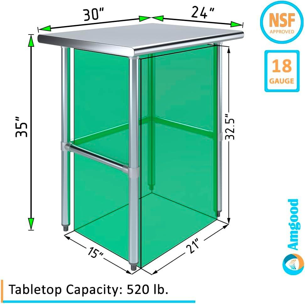 AmGood 30 in. x 24 in. Open Base Stainless Steel Work Table | Residential & Commercial