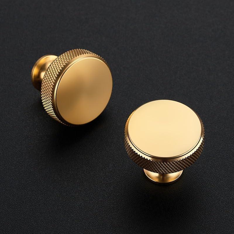 10-Pack Brushed Gold Round Knurled Cabinet Knobs