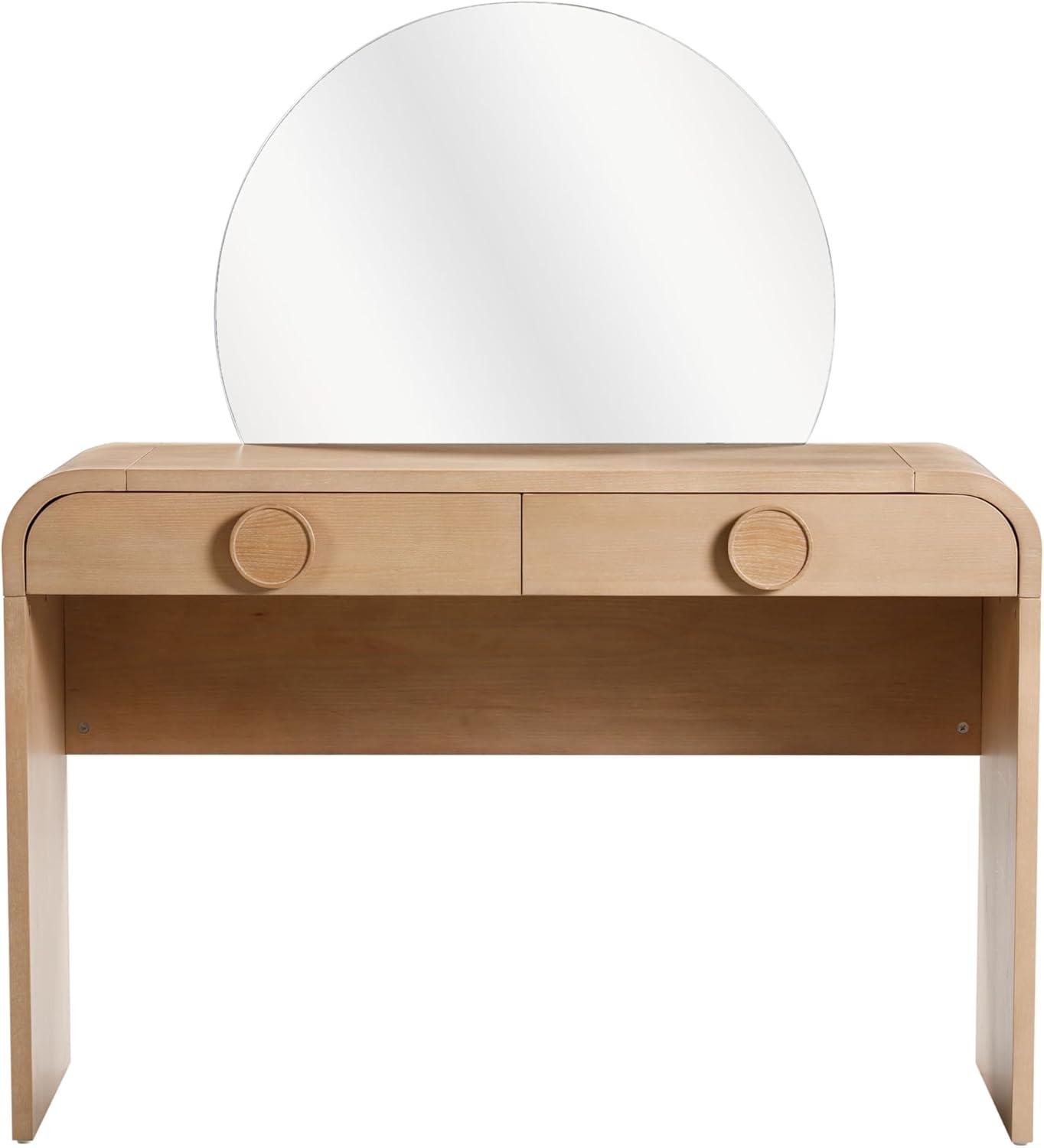 Moonrise Natural Ash 2-Drawer Vanity Desk with Removable Mirror