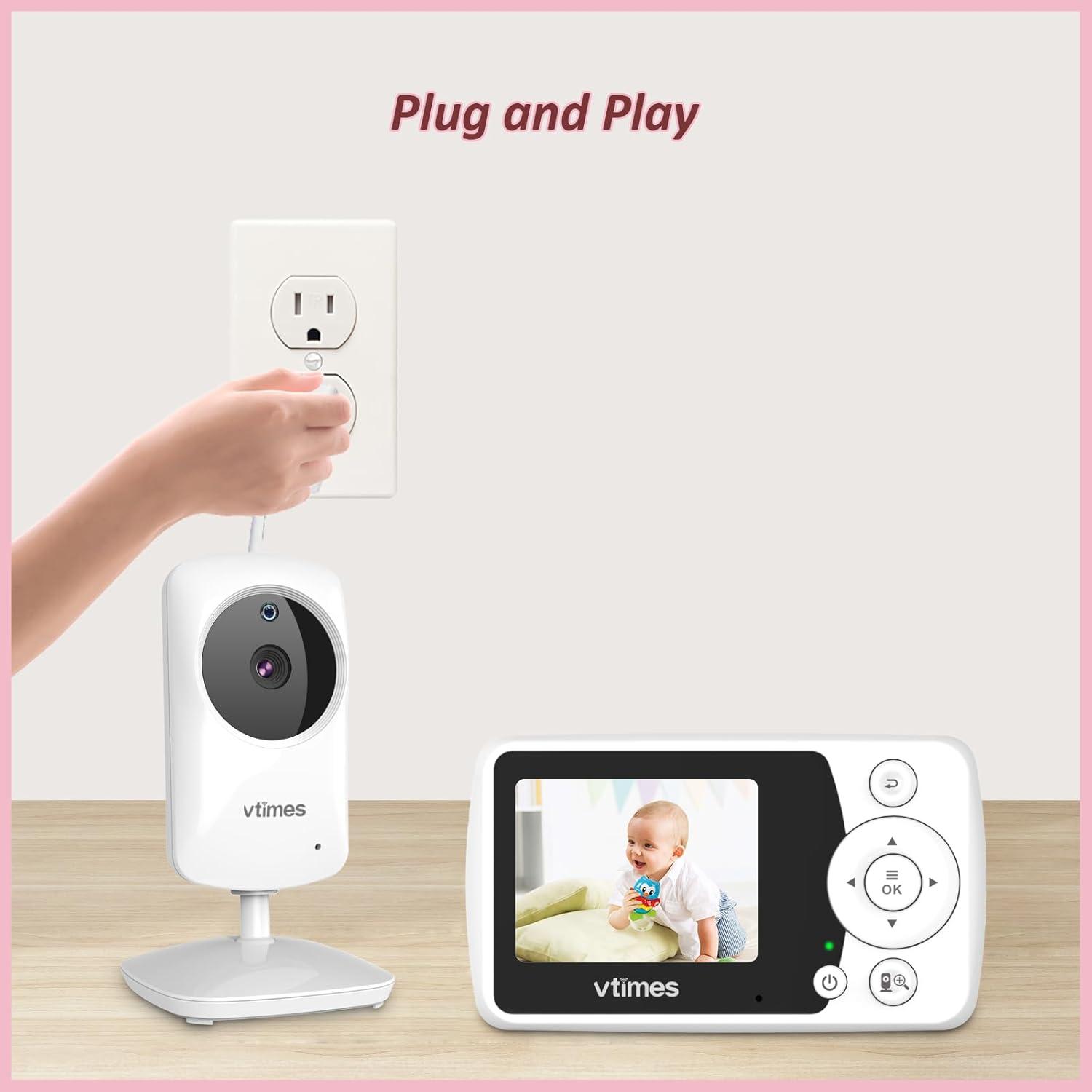Baby Monitor with Camera and Audio, 2.4" LCD Screen Video Baby Monitor No WiFi Night Vision, Portable Baby Camera Monitor VOX Pan-Tilt-Zoom Alarm and 1000ft, Ideal for Baby/Elderly/Pet