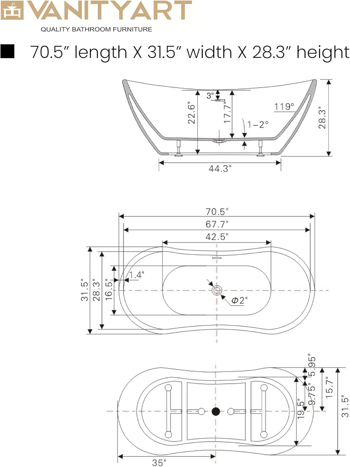 Ophelia 71" x 32'' Freestanding Soaking Acrylic Bathtub