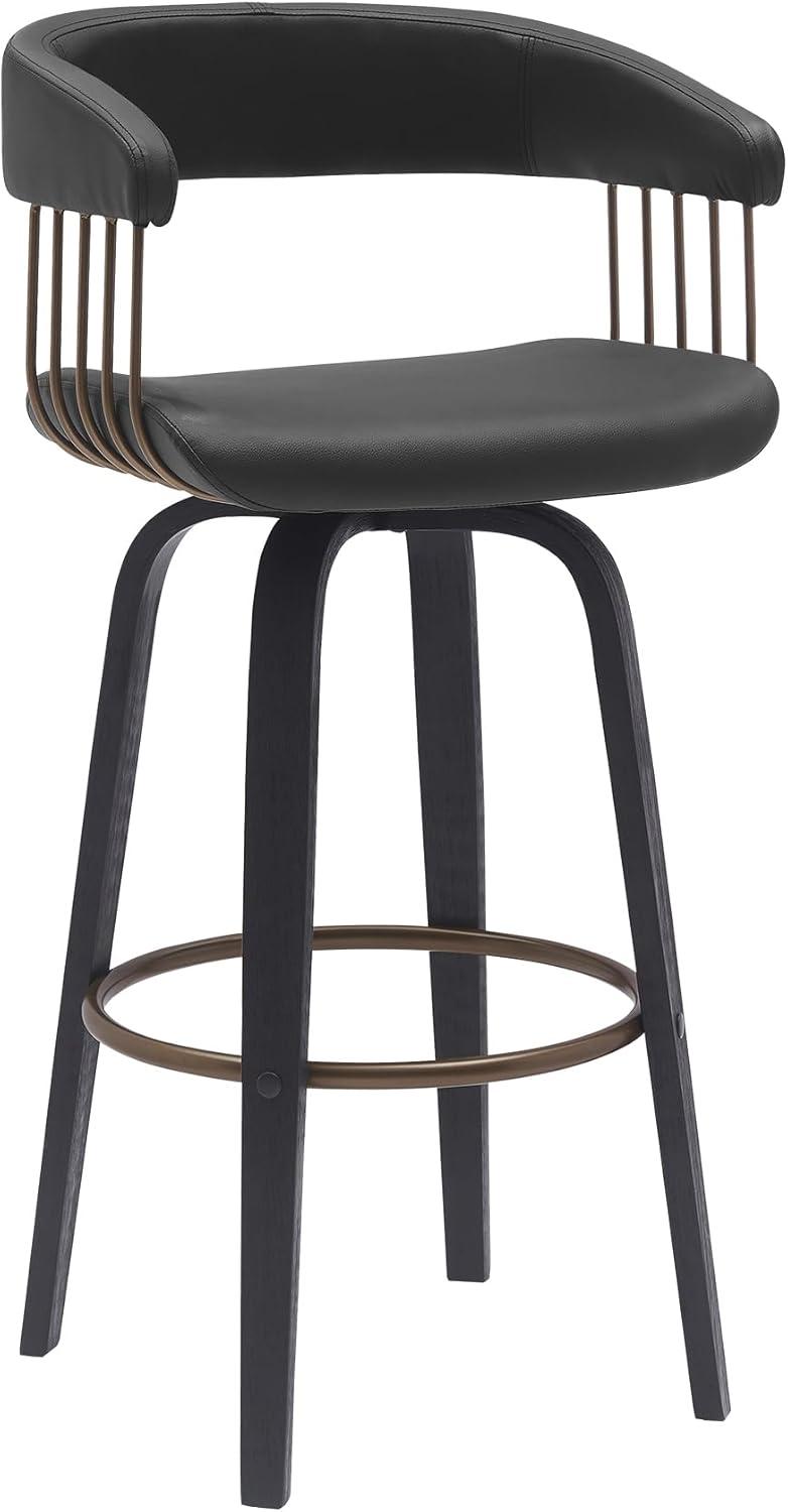 Topanga 26" Black Faux Leather Swivel Counter Stool with Metal Footrest