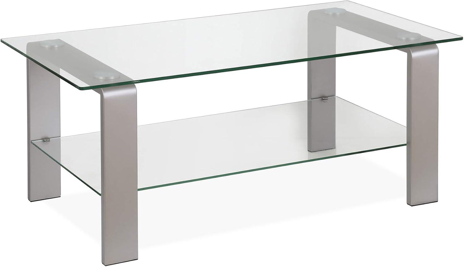 Asta 40" Nickel-Plated Rectangular Coffee Table with Glass Top