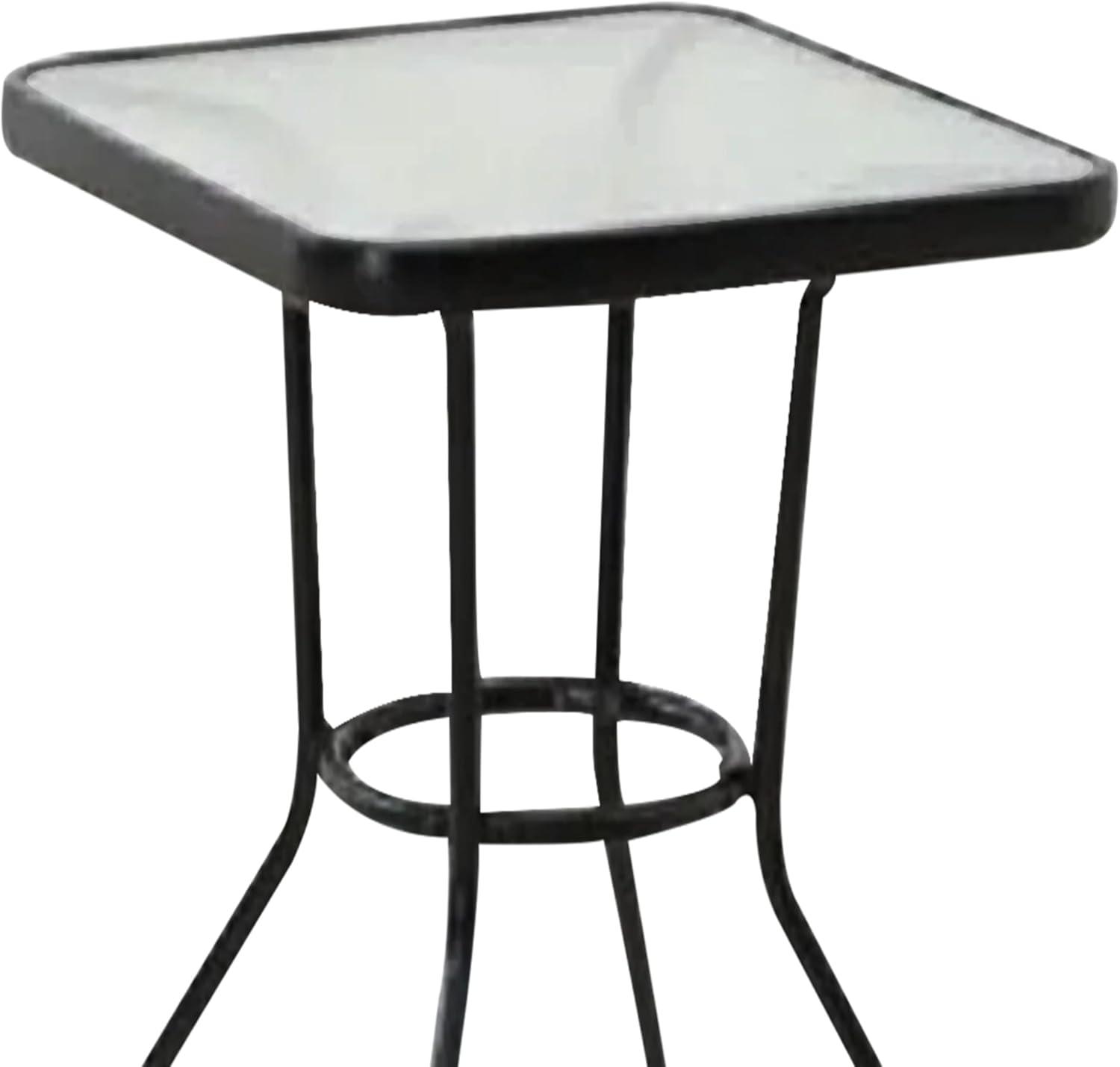 Four Seasons Courtyard Sunny Isles 24 Inch Outdoor Patio Bistro Dining Table Backyard Squared Furniture with Tempered Glass Tabletop, Black