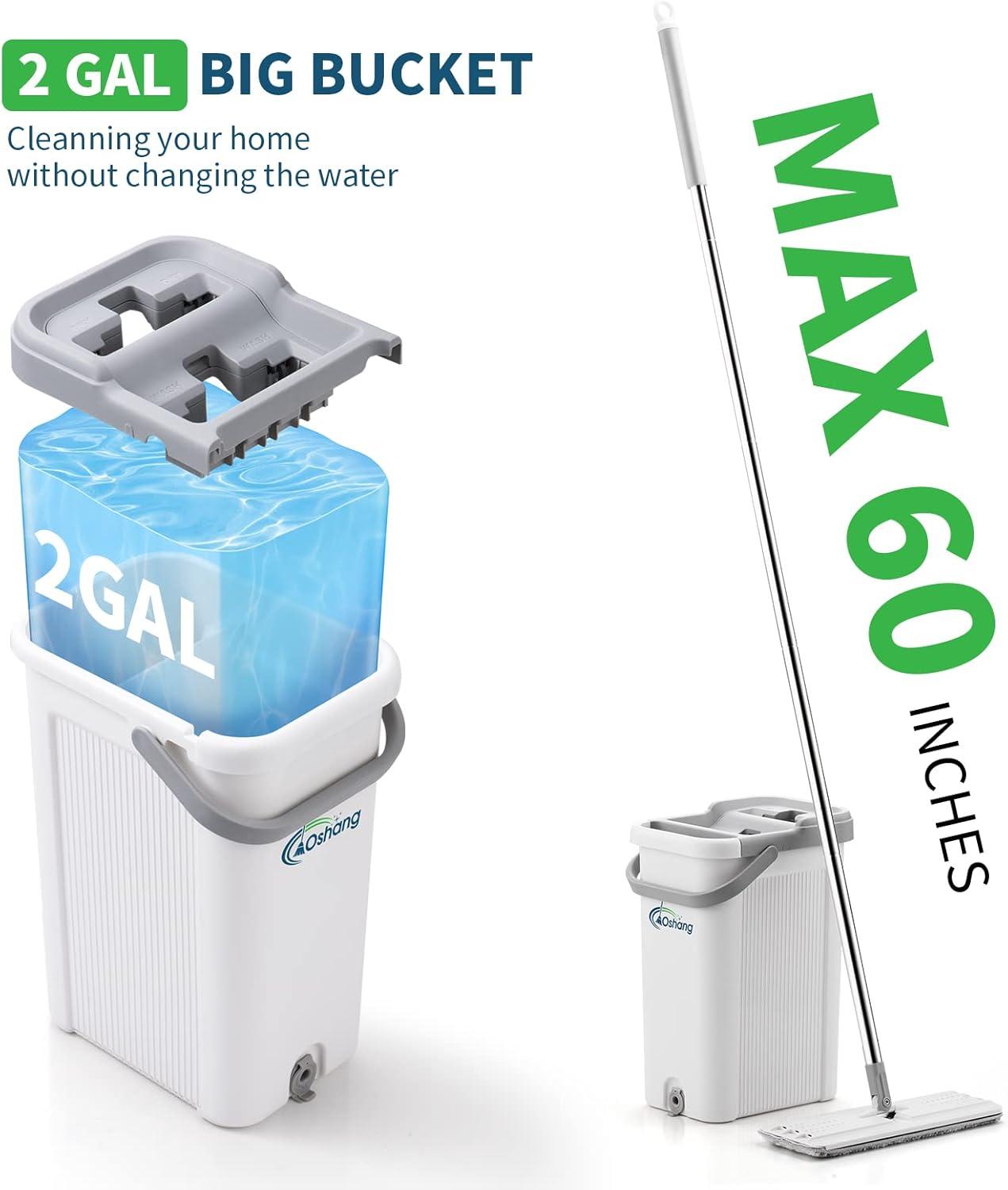 Oshang Oshang Flat Mop and Bucket OG2 - Hand-Free Floor Cleaning Mop - 4 Microfiber Mop Pads Included