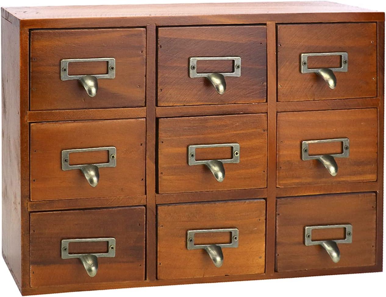 Vintage Dark Brown Wooden Apothecary Cabinet with 9 Drawers