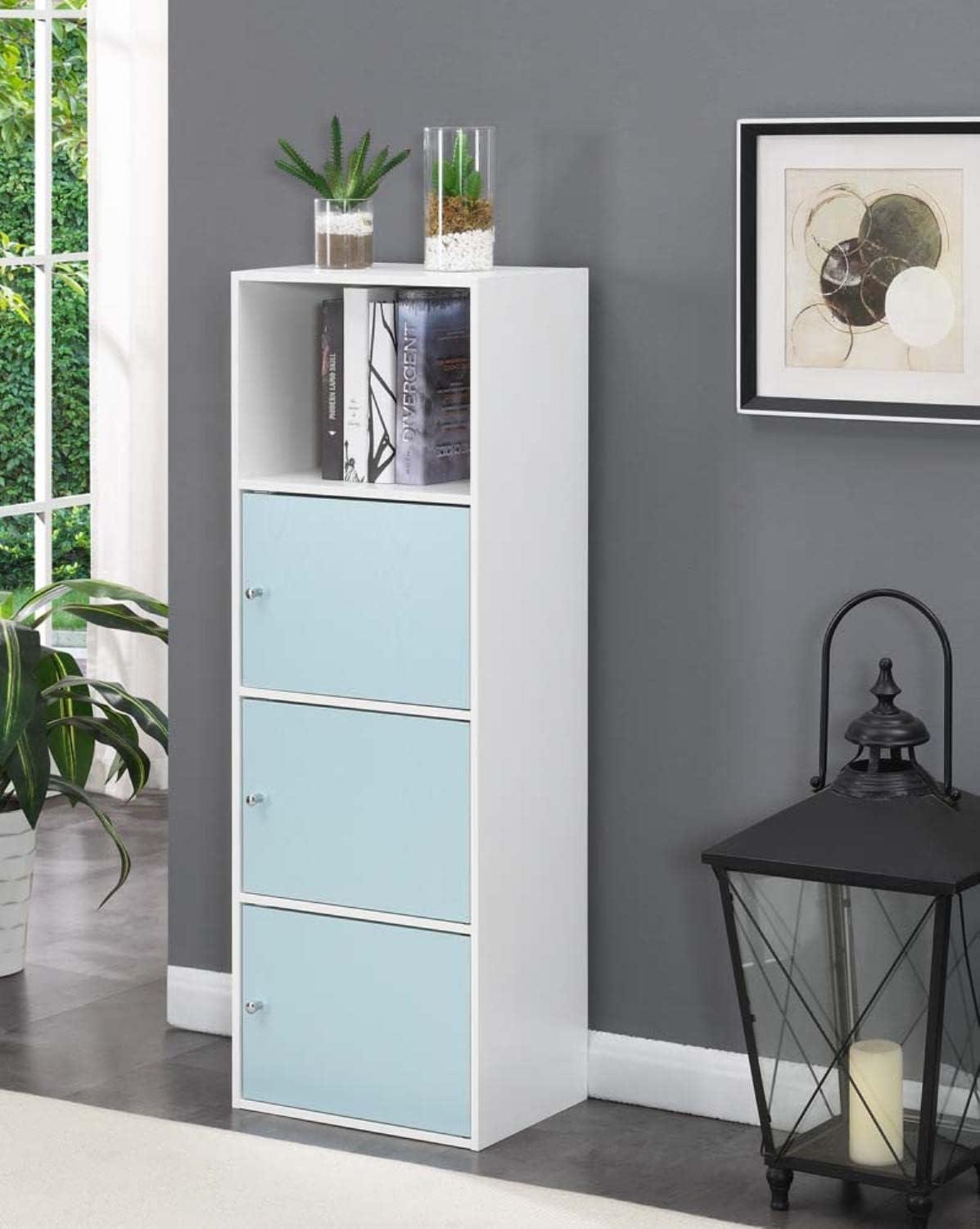 Convenience Concepts Xtra Storage 3 Door Cabinet with Shelf, White/Sea Foam Blue