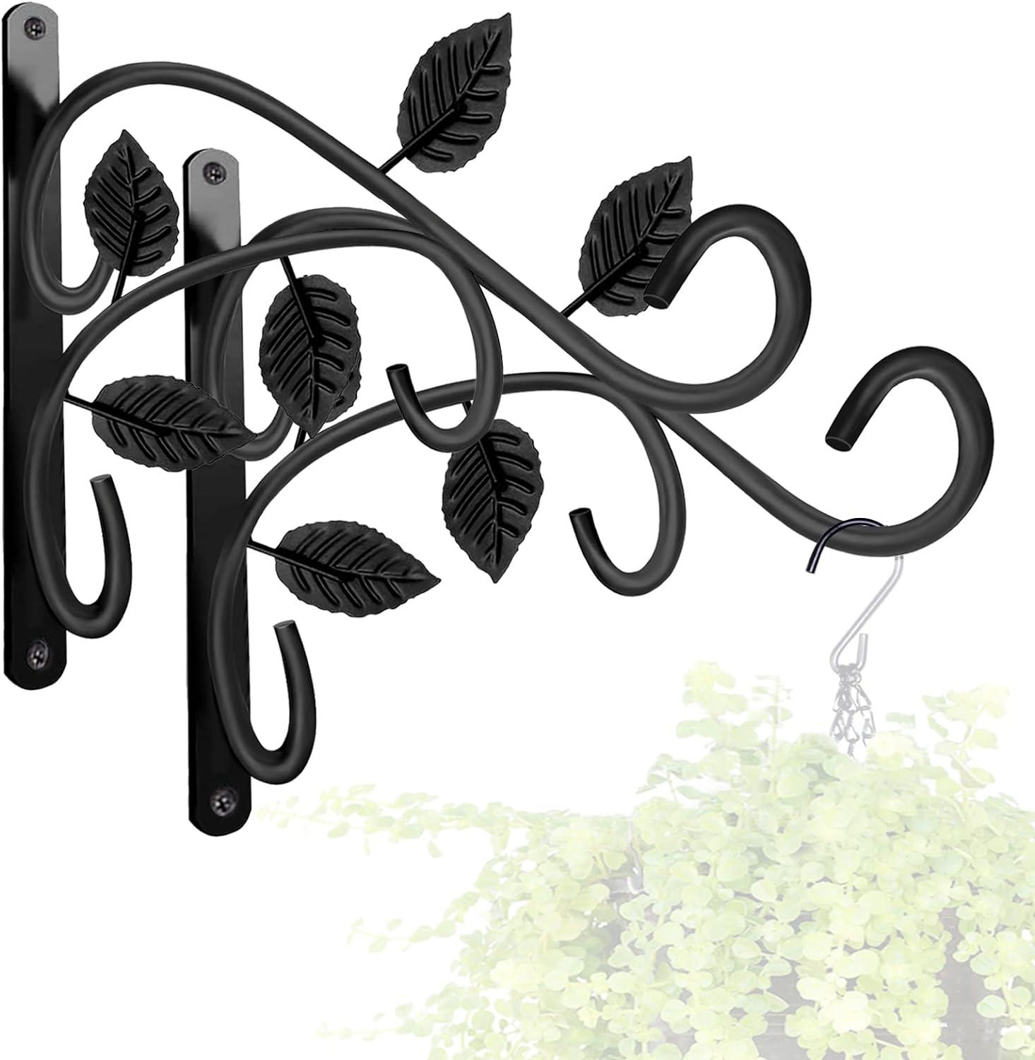 12-Inch Black Iron Vintage Leaf Wall Mount Plant Hooks