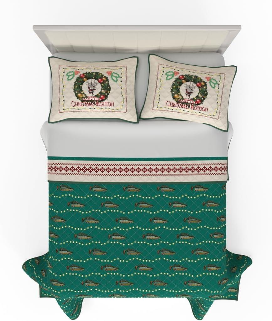 National Lampoon's Christmas Vacation Holiday Quilt Bedding Super Soft 3 Piece Pillow Sham and Quilt Set, Full Size 88" X 92", (100% Officially Licensed Product)
