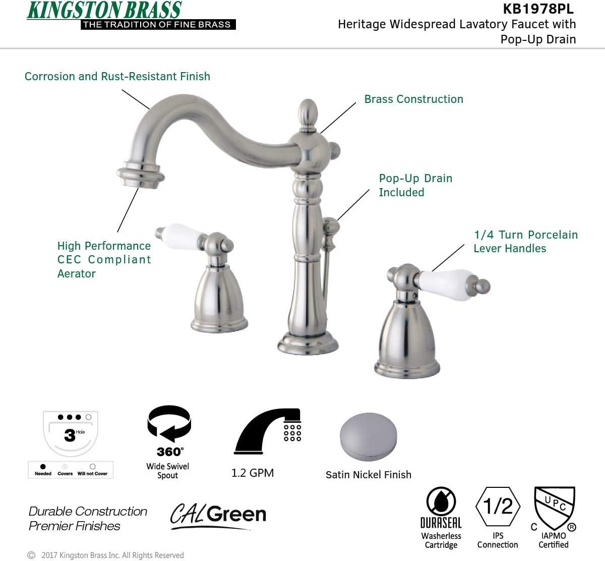 Heritage Brushed Nickel Widespread Lavatory Faucet with Porcelain Lever