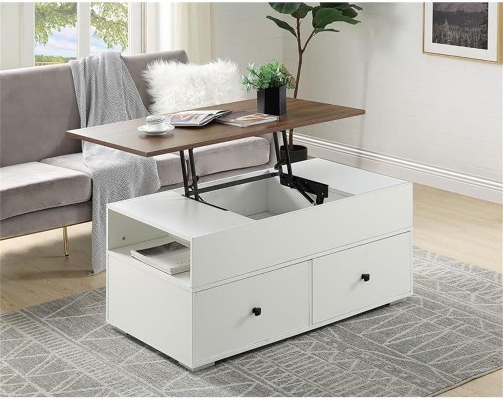 Aafje 49" Coffee Tables Oak/White Finish - Acme Furniture: Rectangular Living Room Table with Adjustable Shelves, Drawer