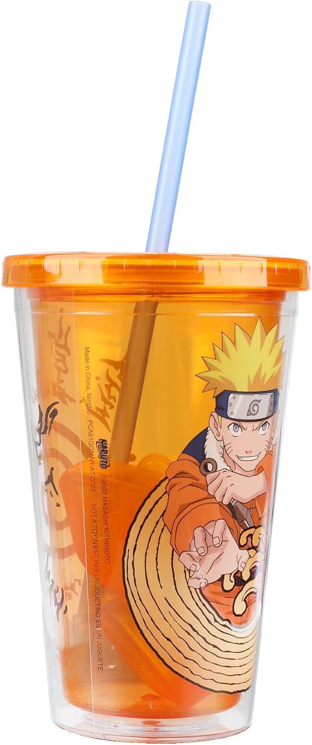 Naruto 16 Oz. Acrylic Cup With Reusable Staw and Ice Cubes