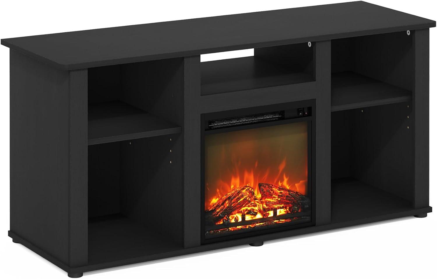 Furinno Jensen Fireplace TV Entertainment Center with Open Storage Compartment for TV up to 55 Inch, Americano