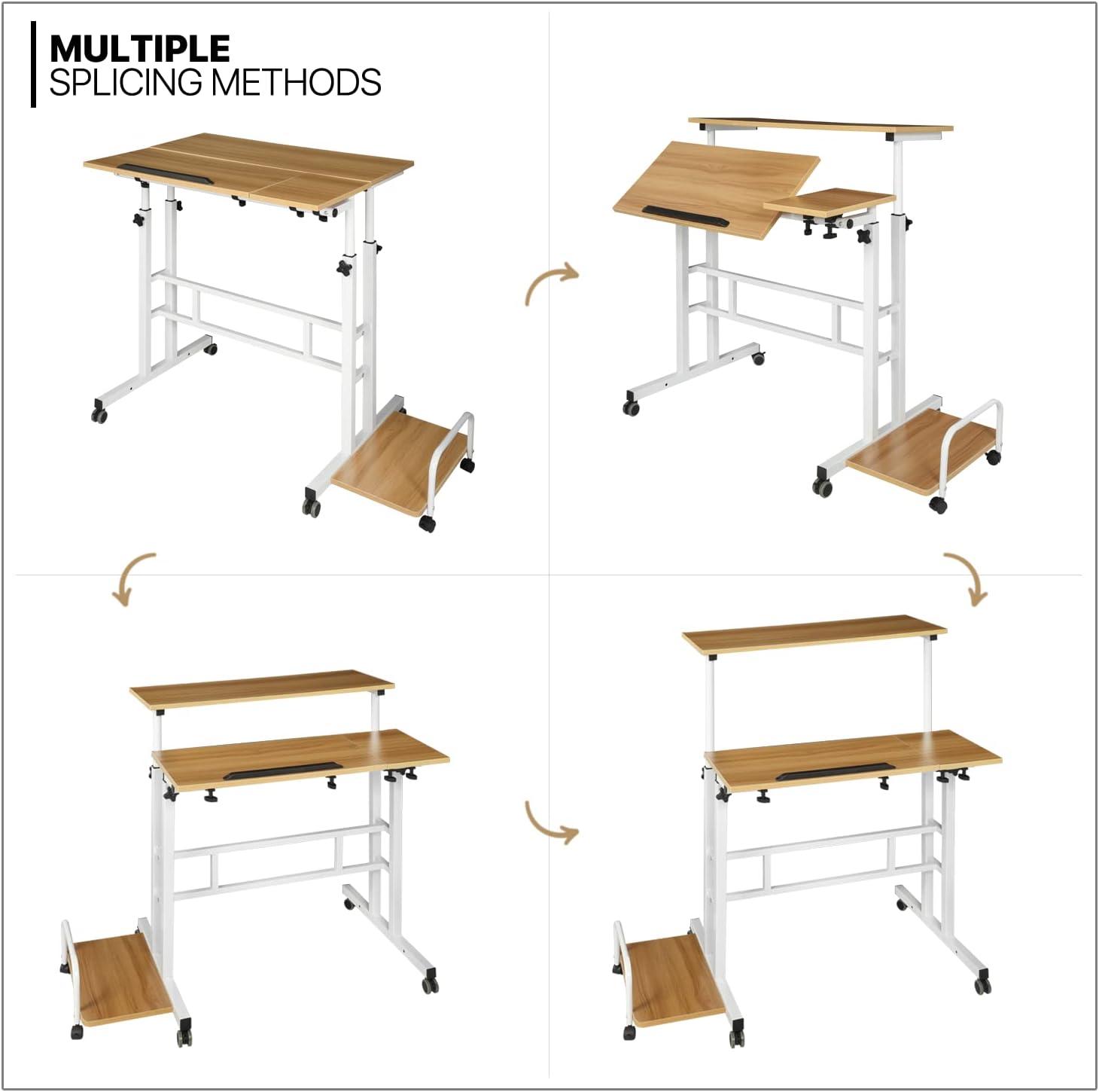 Rolling Standing Laptop Table With Monitor Shelf & Host Rack